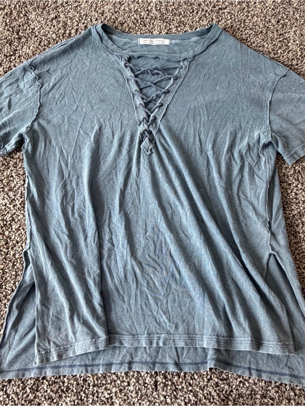 We The Free Lace-Up V-Neck Short Sleeve Top